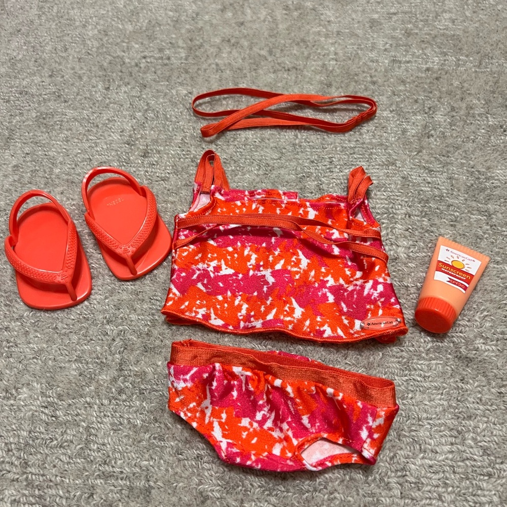 American Girl 18" Doll Bright & Splashy Tankini LILA Orange Pink Swimsuit